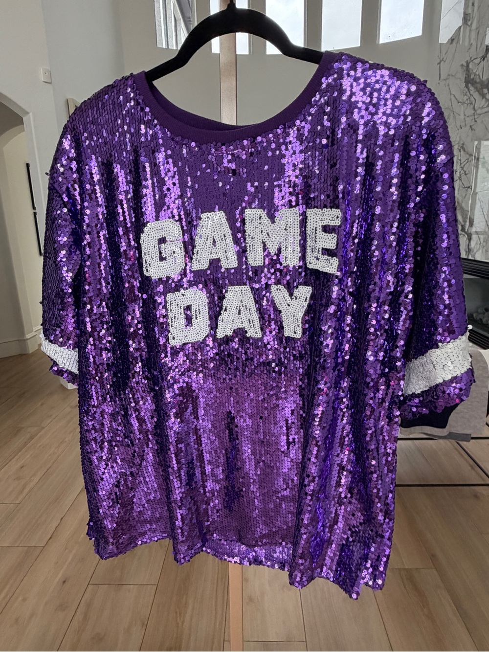 Purple Sequin "GAME DAY" Short Sleeve Top